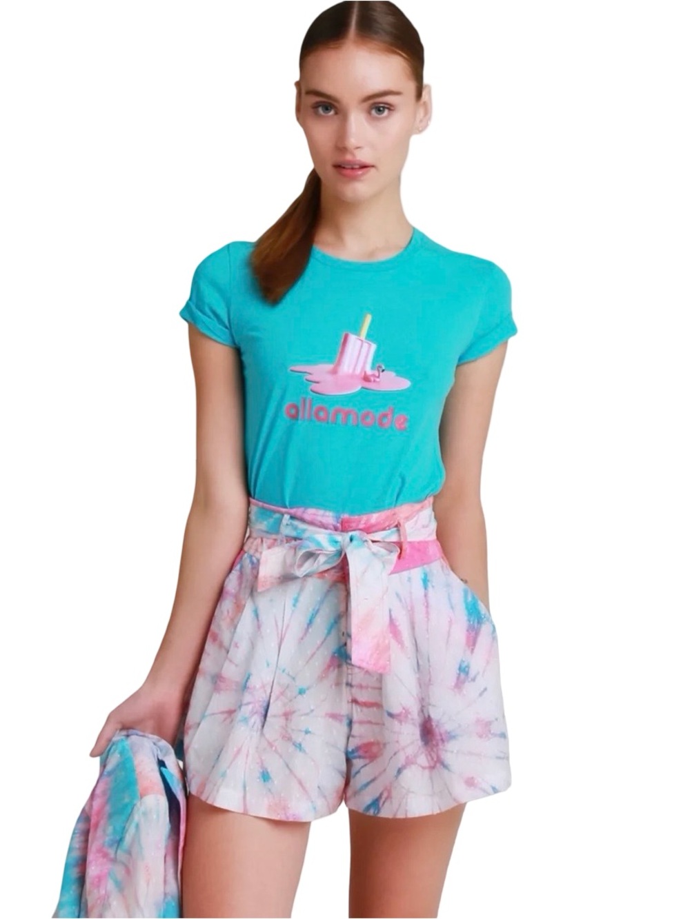 Alla Berman Amanda Tie-Dye & Swiss Dot Paperbag Shorts Size XS NWT $185 MSRP